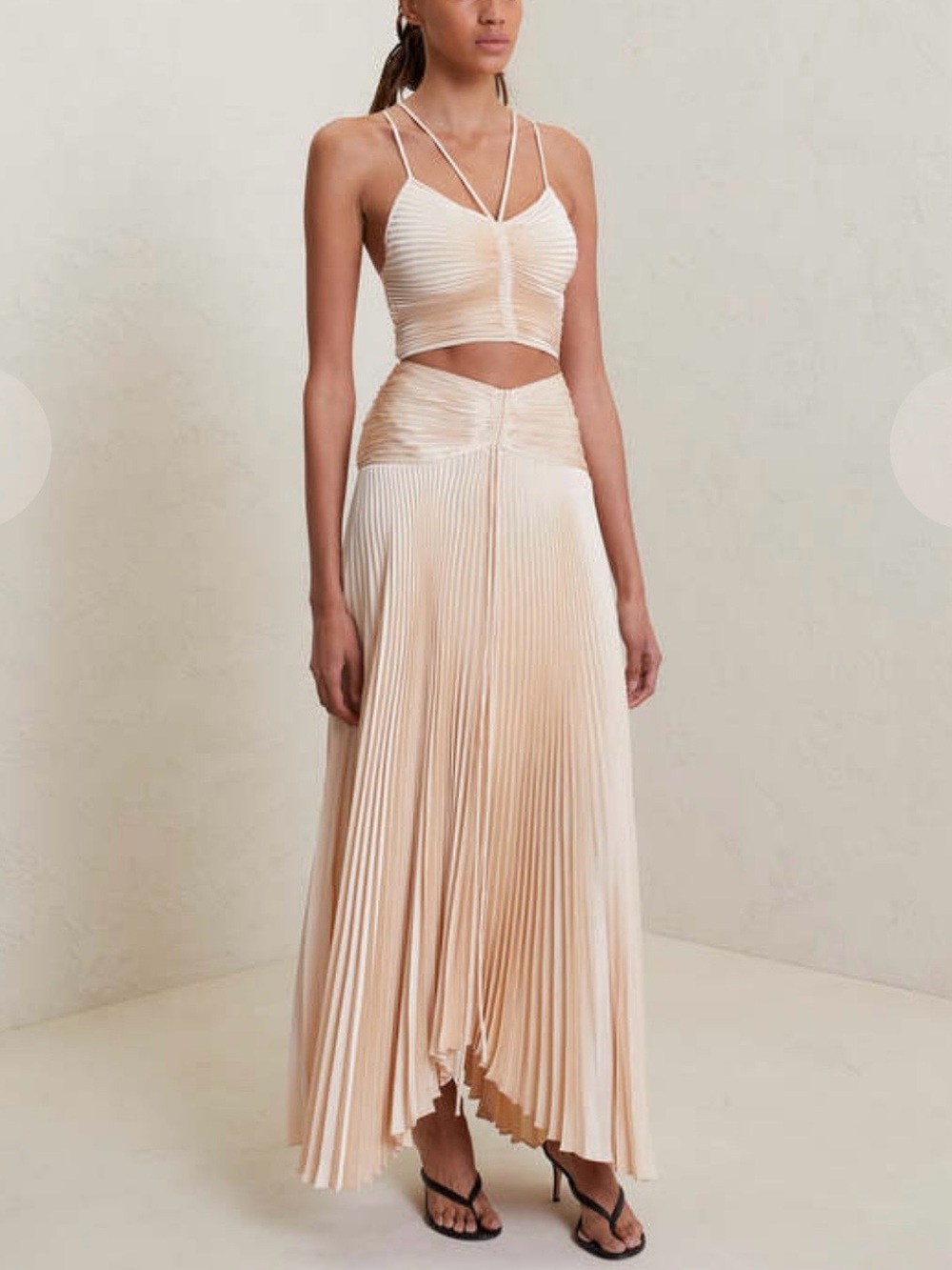 A.L.C. Ari satin pleated maxi skirt in Cala cream with handkerchief hem, size 6